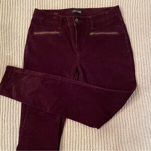 Express burgundy Skinny Pants. Stretch micro corduroy. Size 10.